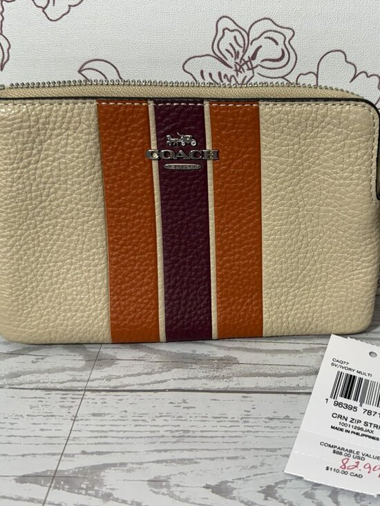 Coach Handbags - Coach Corner Zip Wristlet in Signature Canvas with Stripe CAQ77